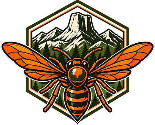 Logo du Frelon des Boutins : un frelon devant le Mont Aiguille, dans un écusson hexagonal